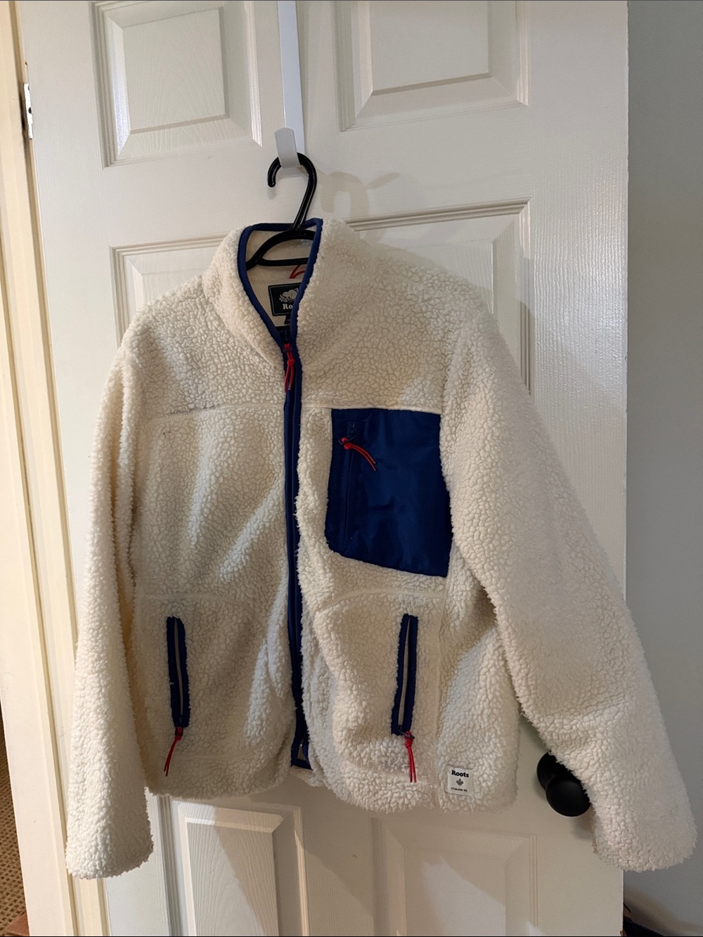 Women’s Cream Sherpa Jacket with Navy Accent
